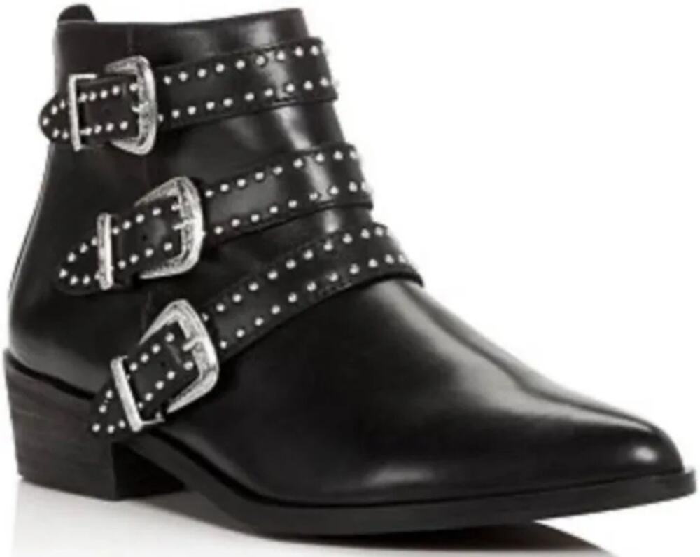 Aqua Black Silver Buckles Blane Western Core Biker Edgy Studded Booties 6.5 EUC
